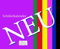 Cover des Schülerkalenders in verschiedenen Farben lila, grün, rot, gelb, pink, blau, schwarz